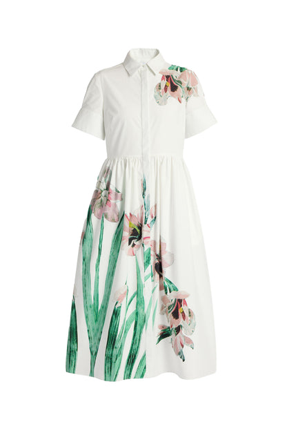 Floral Cotton Short Sleeve Midi Dress