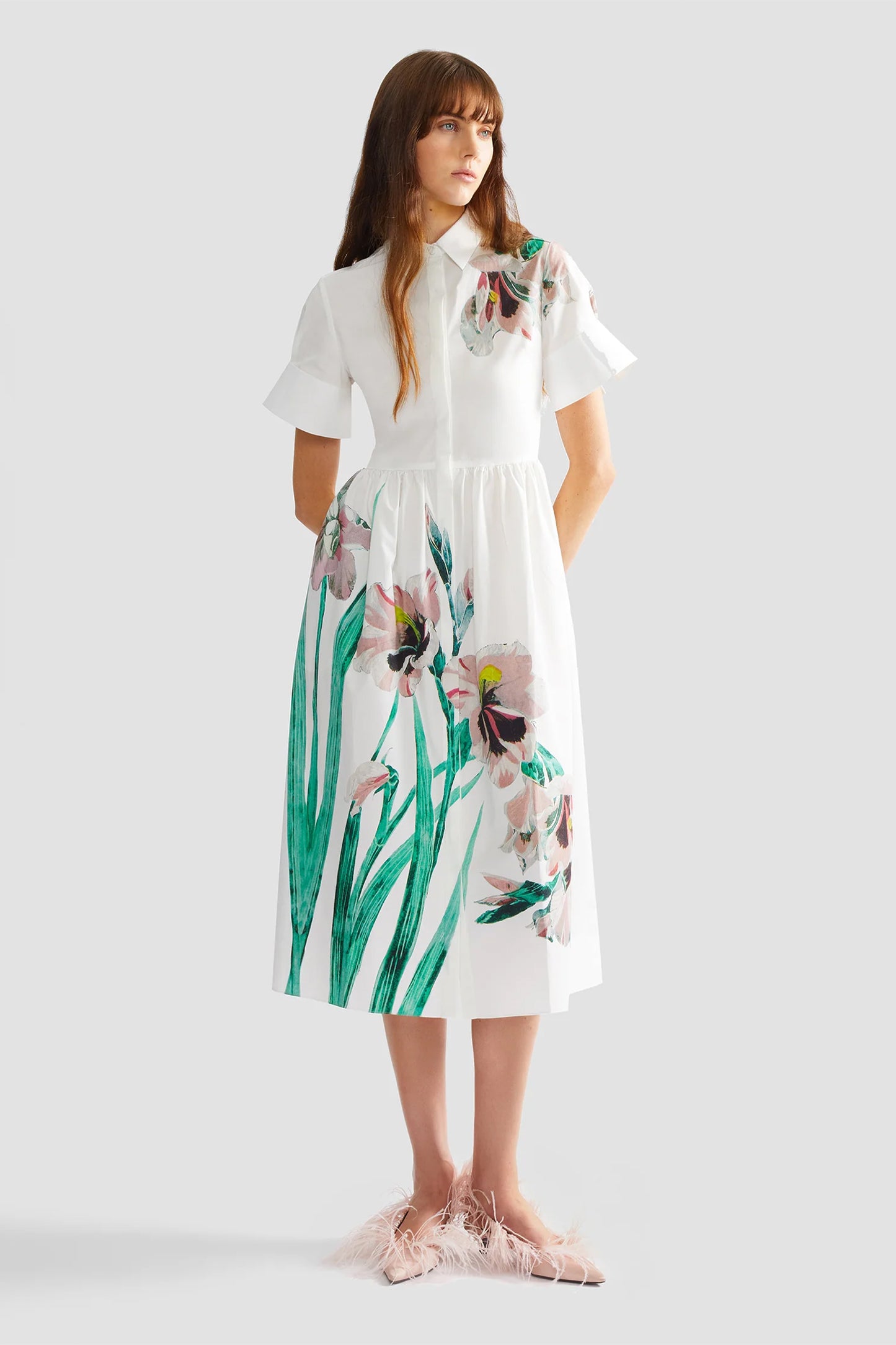 Floral Cotton Short Sleeve Midi Dress