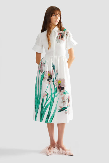 Floral Cotton Short Sleeve Midi Dress