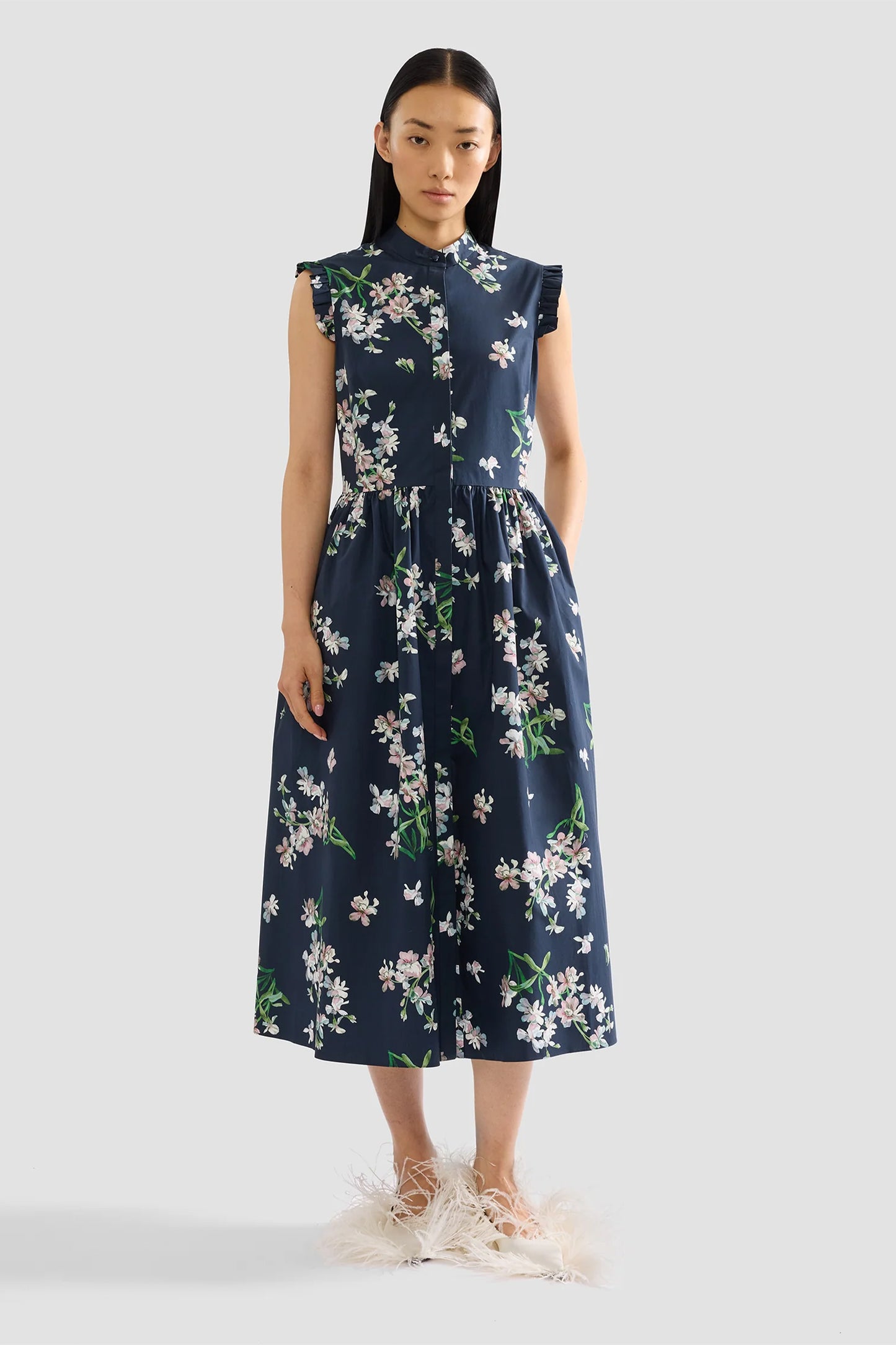 Floral Cotton Sleeveless Midi Dress
