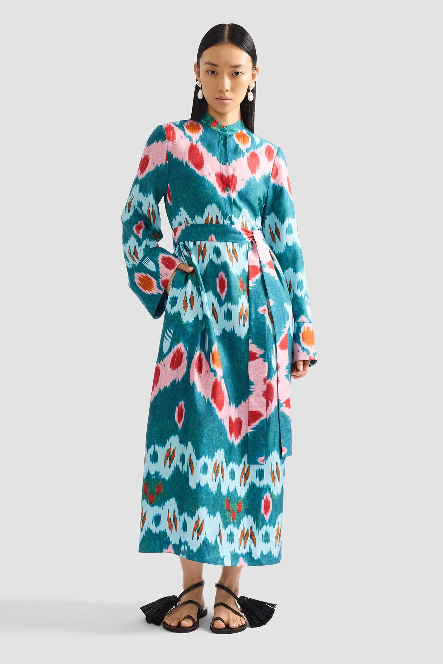 Ikat Tie-Waist Midi Dress