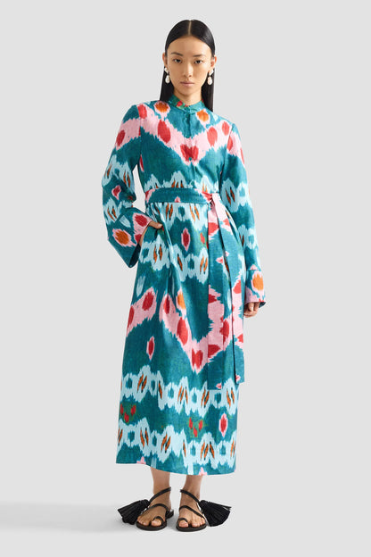 Ikat Tie-Waist Midi Dress