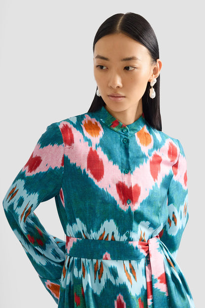 Ikat Tie-Waist Midi Dress