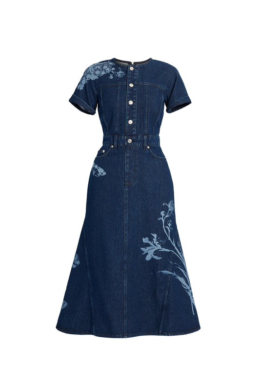 Indigo Denim Short Sleeve Midi Dress