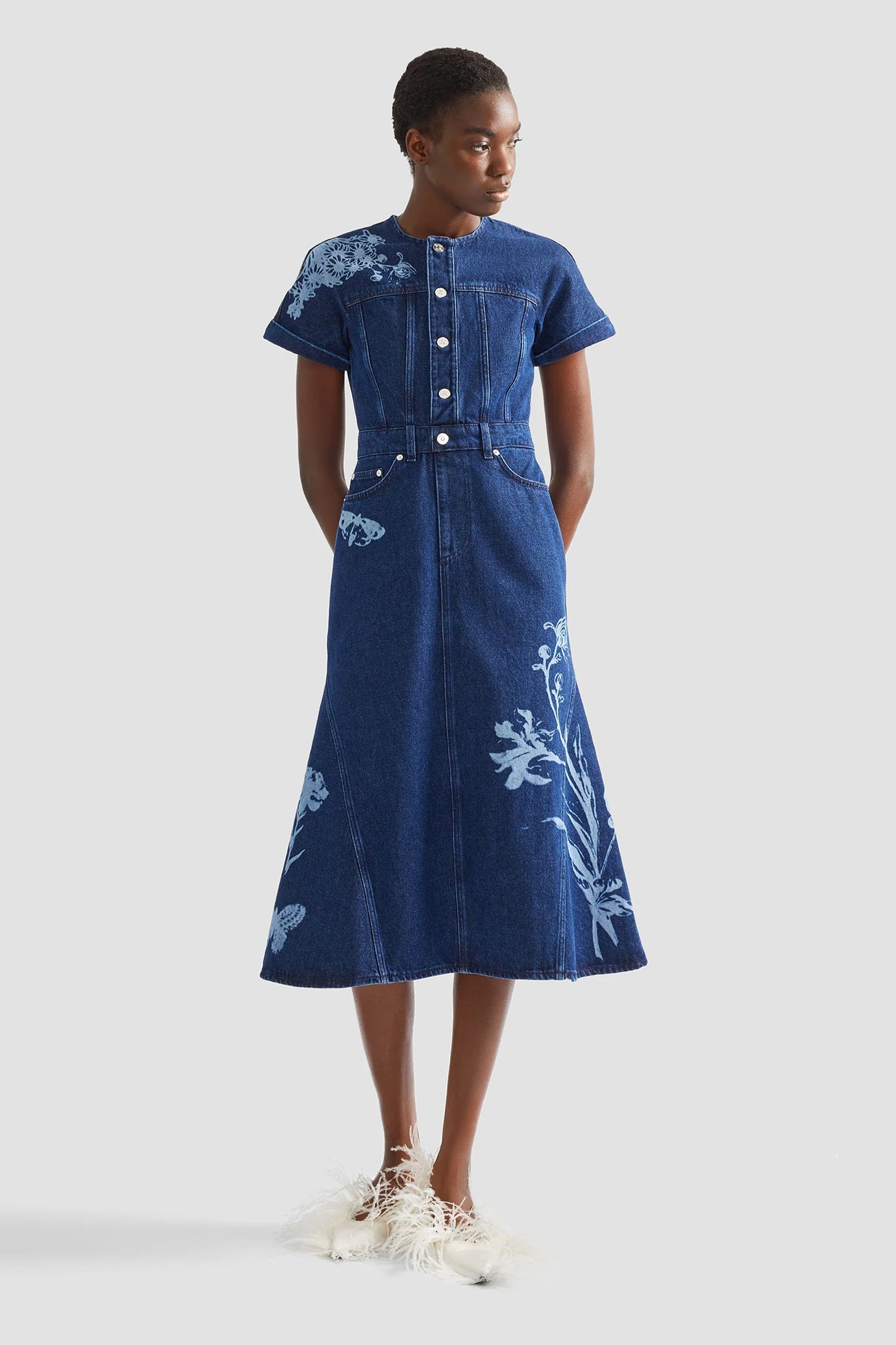 Indigo Denim Short Sleeve Midi Dress