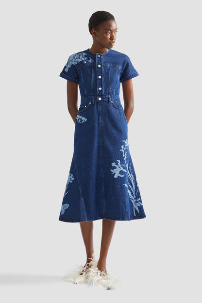 Indigo Denim Short Sleeve Midi Dress