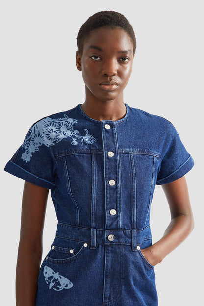 Indigo Denim Short Sleeve Midi Dress