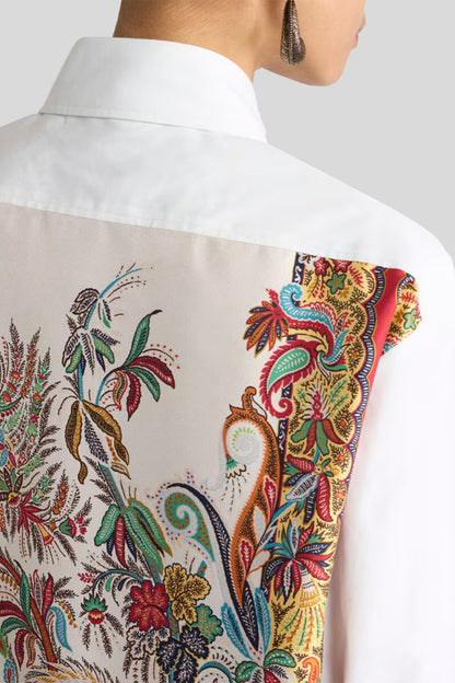 Cotton Silk Shirt with Paisley Print Back