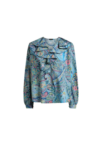 Flared Shirt with Ruffled Collar