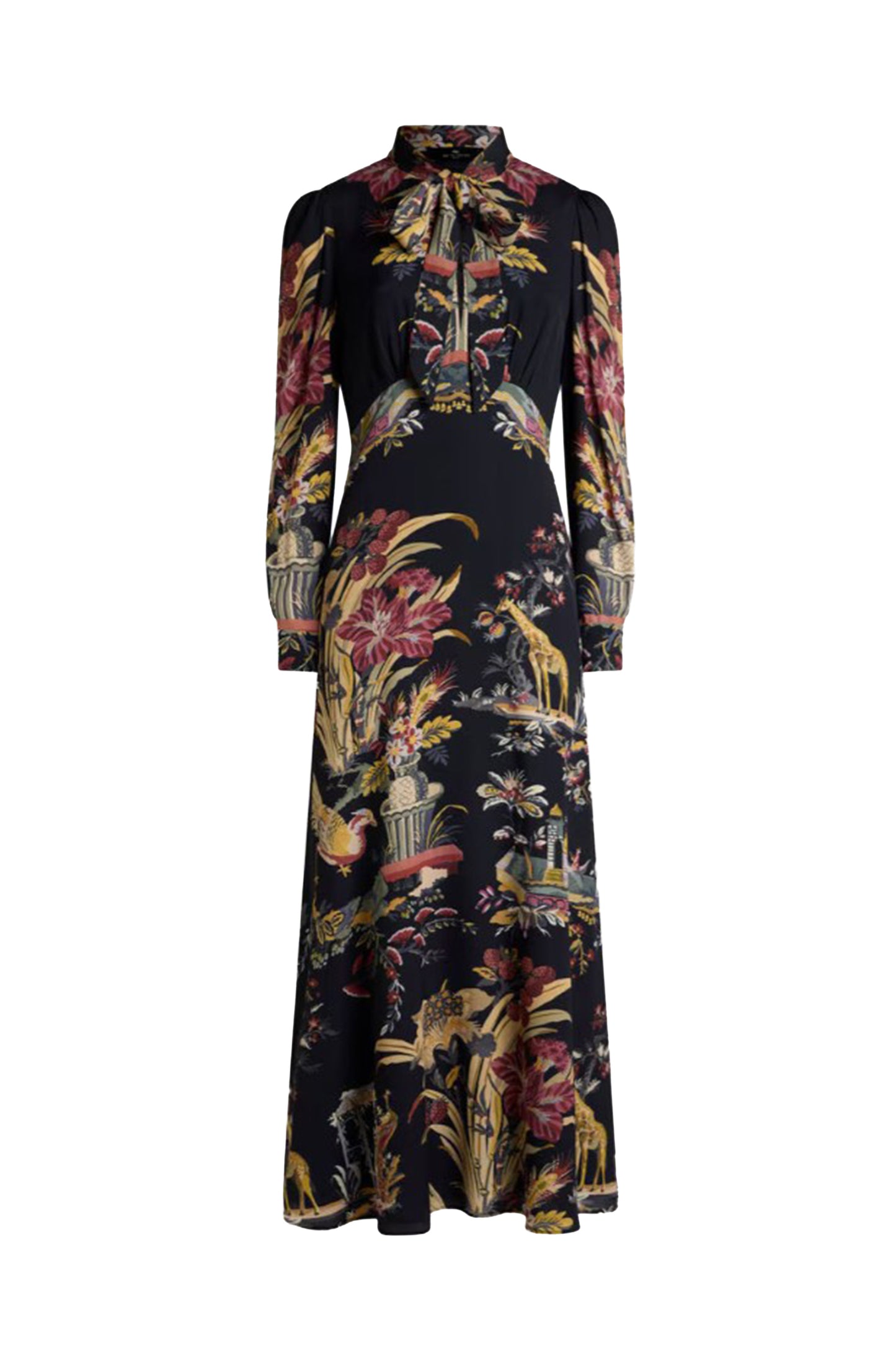 Floral and Animal Print Dress with Scarf