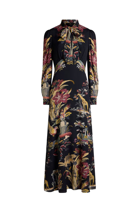 Floral and Animal Print Dress with Scarf