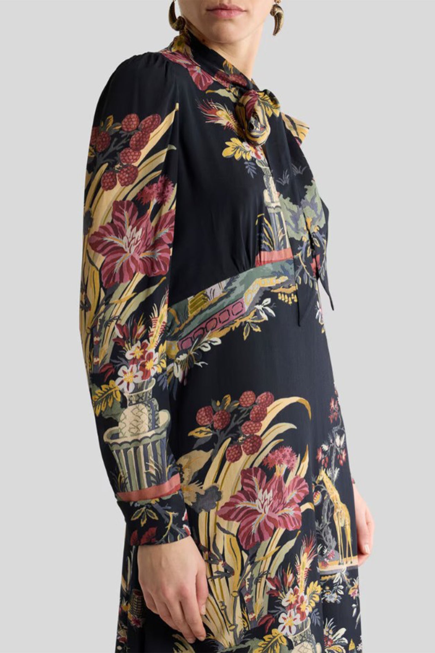 Floral and Animal Print Dress with Scarf