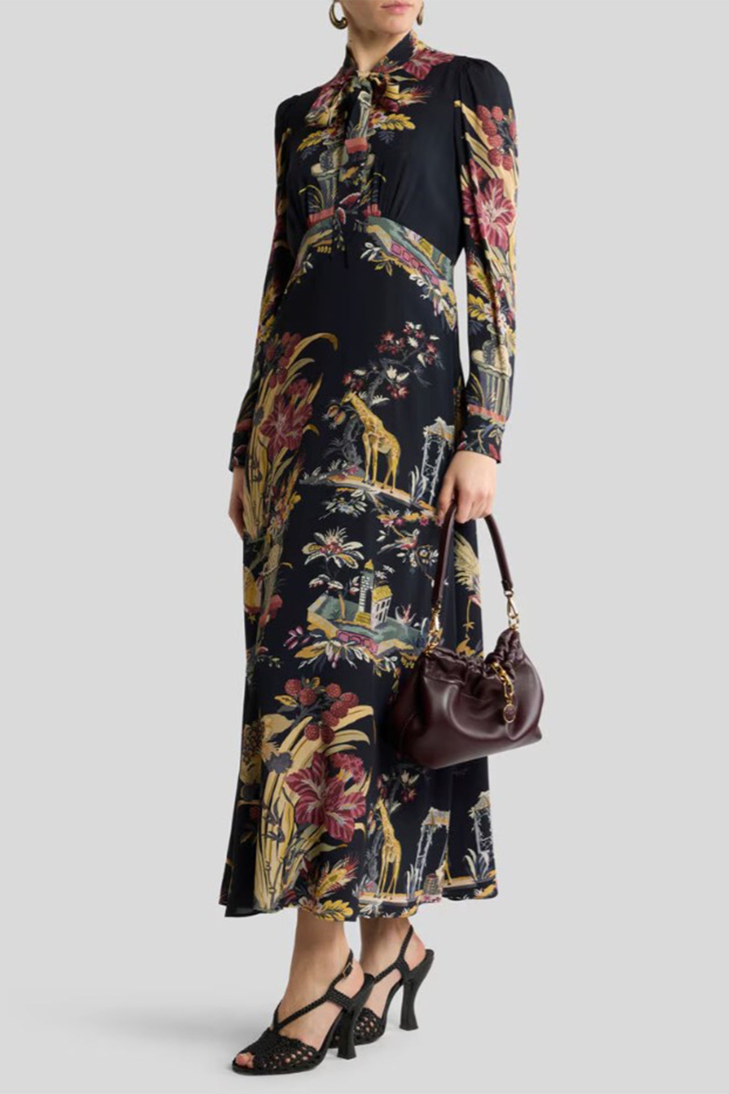 Floral and Animal Print Dress with Scarf