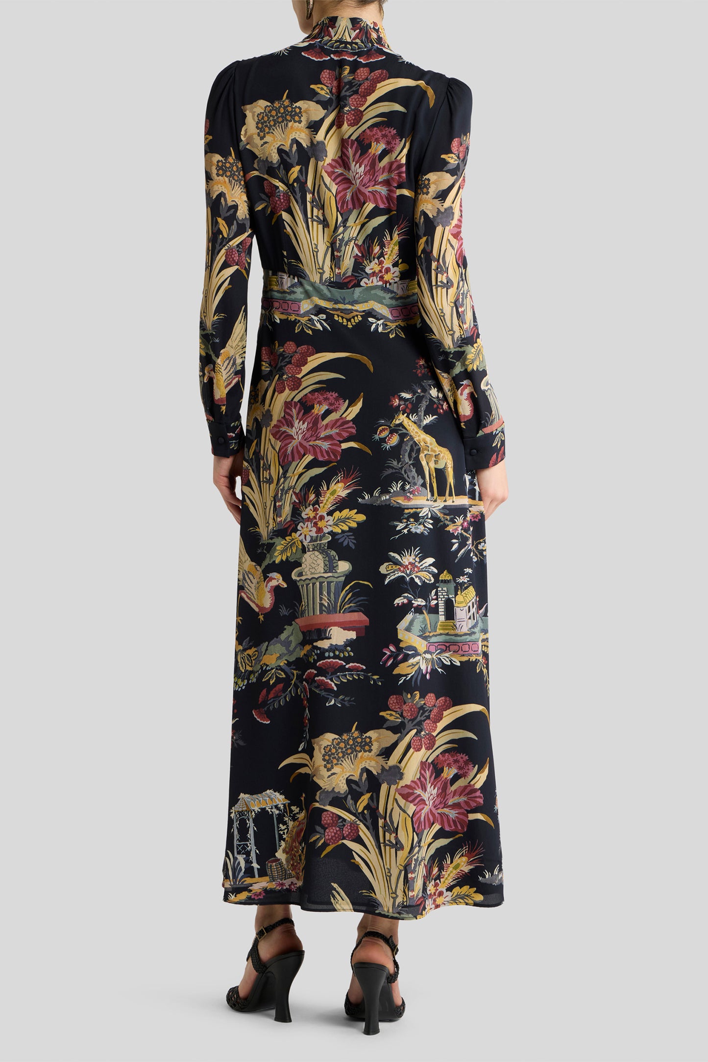 Floral and Animal Print Dress with Scarf