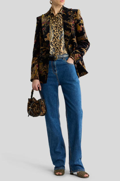 Floral and Animal Print Velvet Jacket
