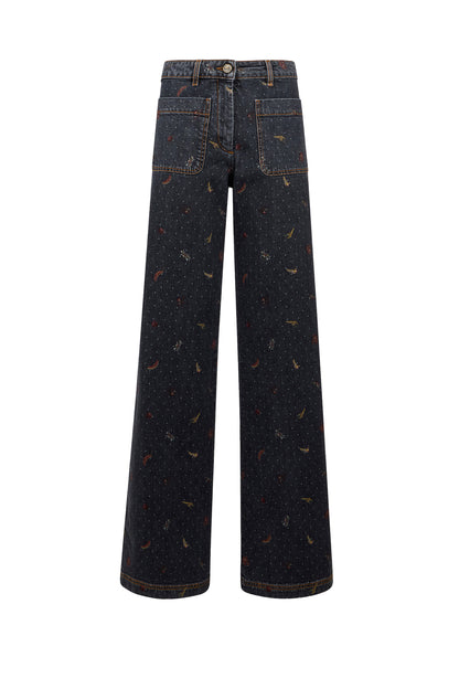 Flower and Animal Motif Jean