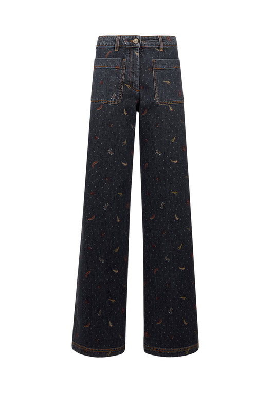 Flower and Animal Motif Jean