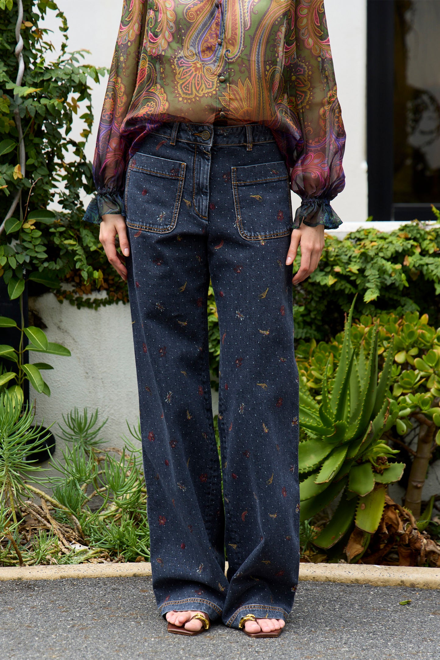 Flower and Animal Motif Jean