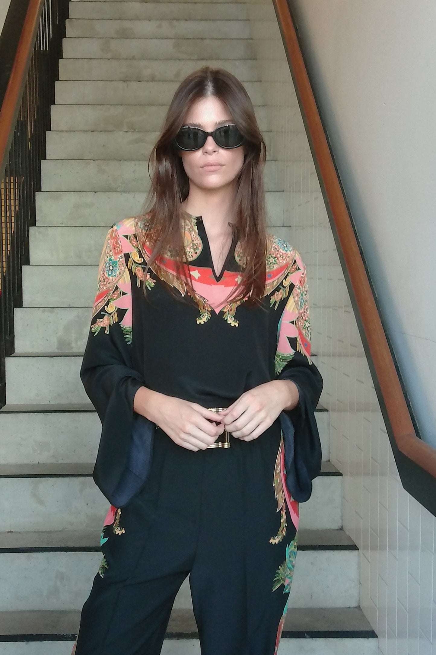Keyhole Blouse with Flared Sleeves