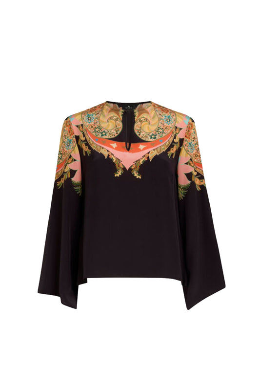 Keyhole Blouse with Flared Sleeves