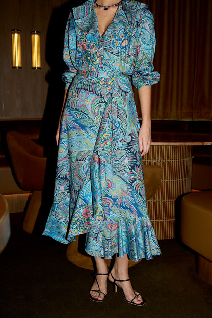 Maxi Wrap Skirt with Hem Flounce