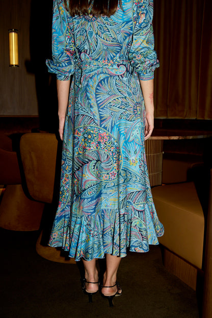 Maxi Wrap Skirt with Hem Flounce