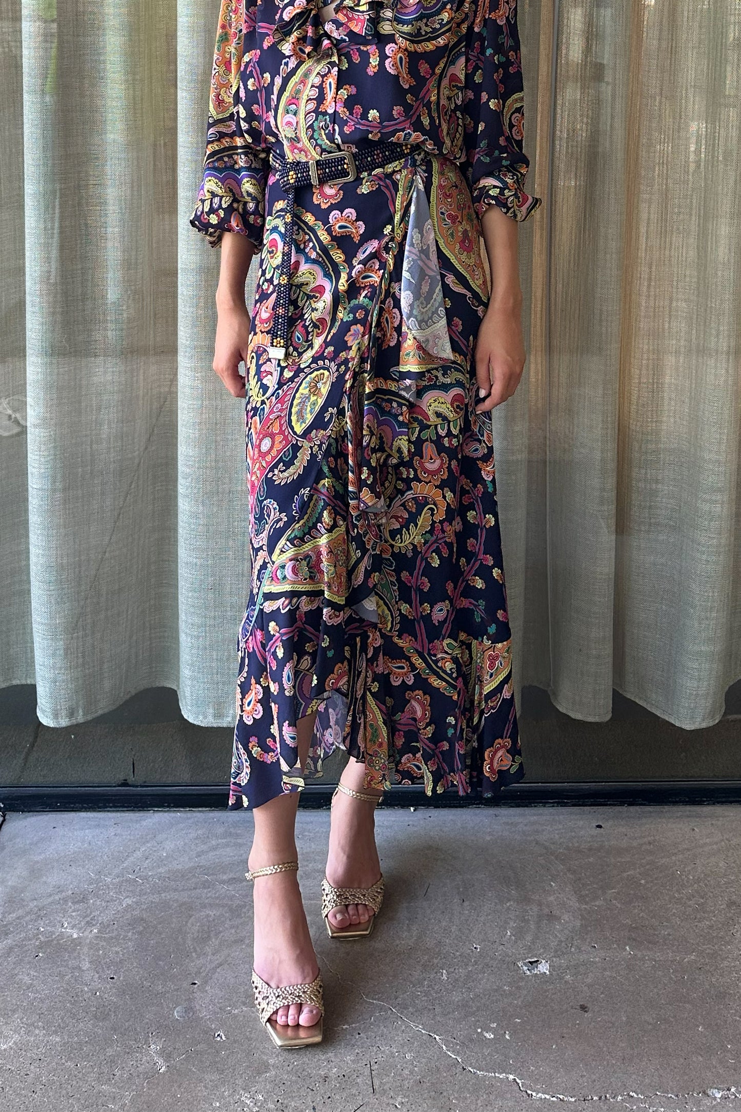 Maxi Wrap Skirt with Hem Flounce