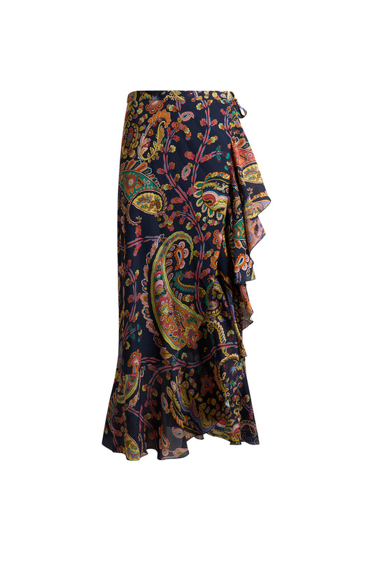 Maxi Wrap Skirt with Hem Flounce