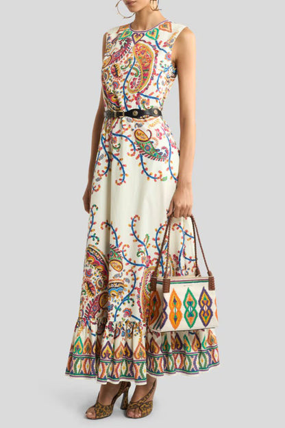 Paisley Foliage Print Long Dress