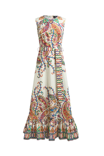 Paisley Foliage Print Long Dress
