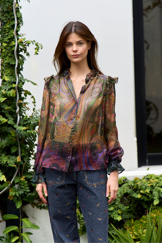 Silk Paisley Print Blouse