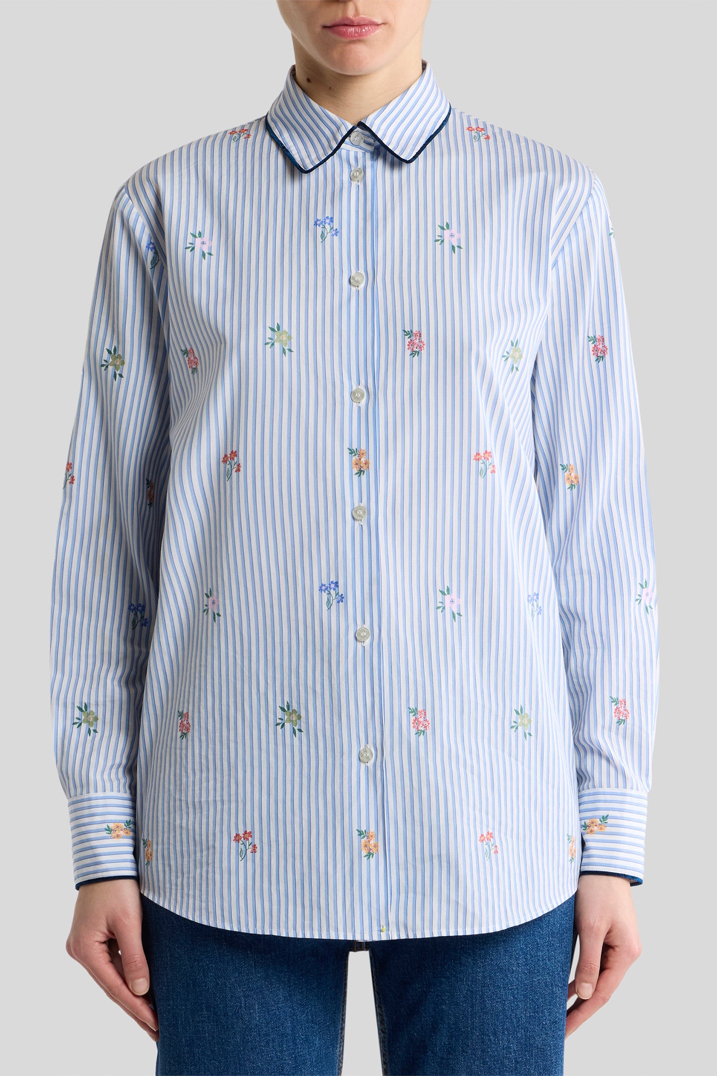 Stripe Flower Motif Shirt