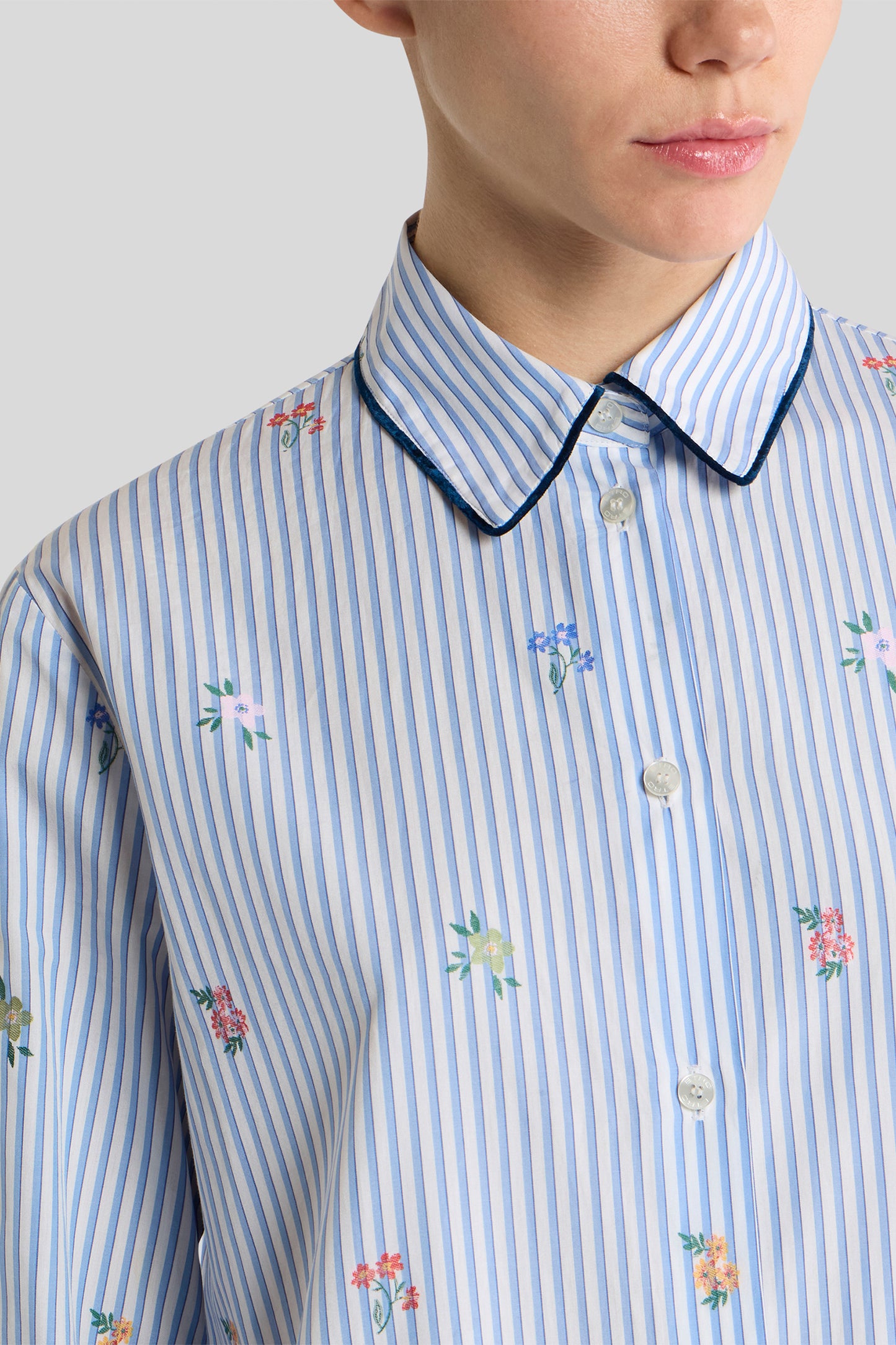Stripe Flower Motif Shirt