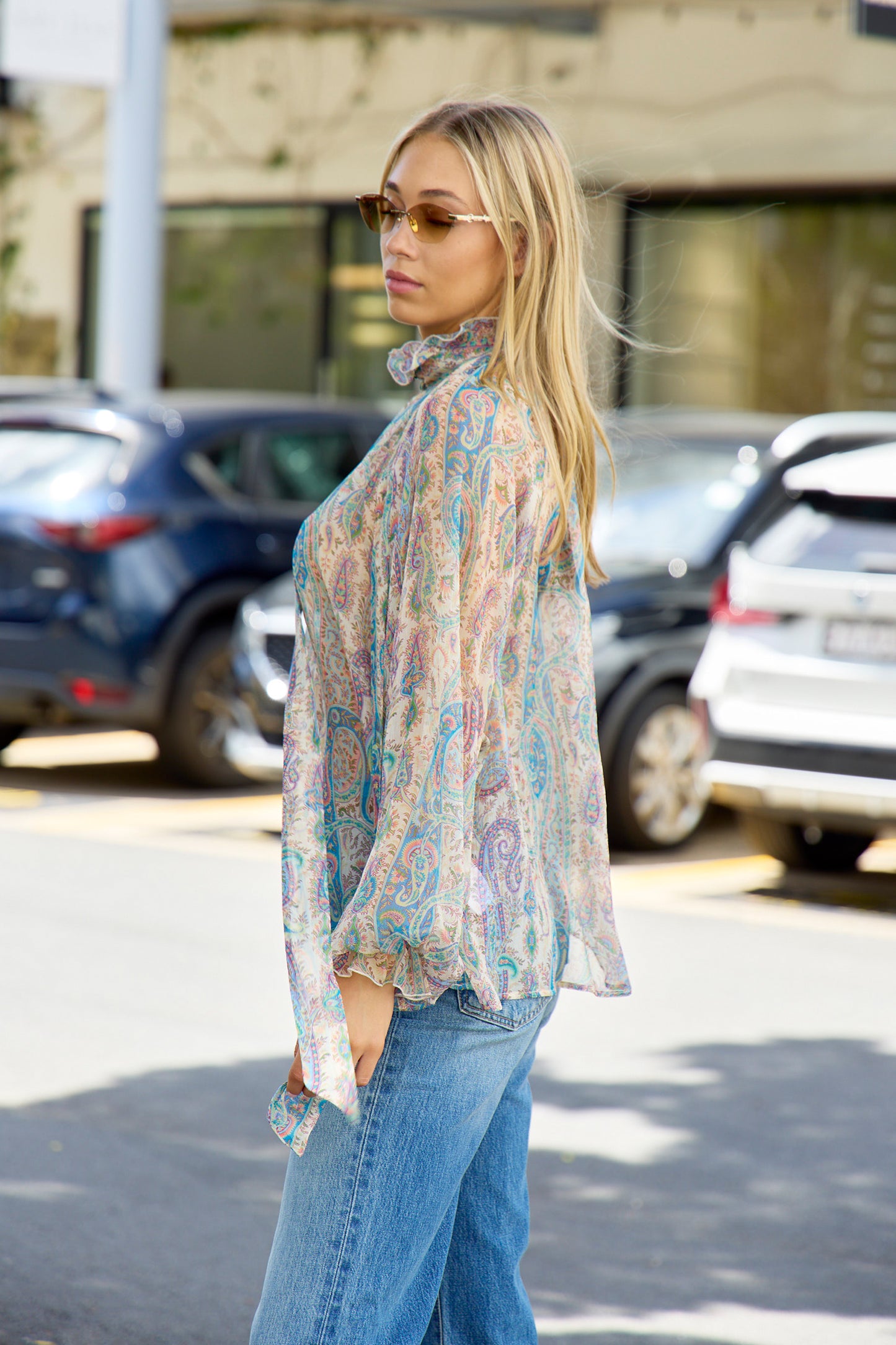 V-Neck Blouse with Scarf