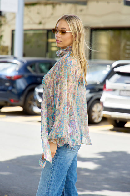 V-Neck Blouse with Scarf