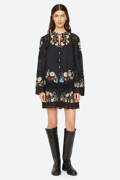 Ruwa Embroidered L/SLV Flare Mini Dress