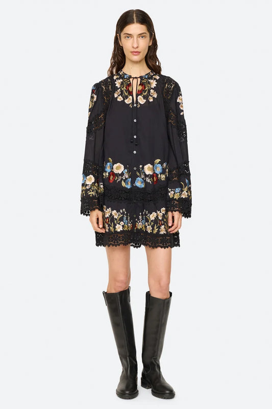 Ruwa Embroidered L/SLV Flare Mini Dress