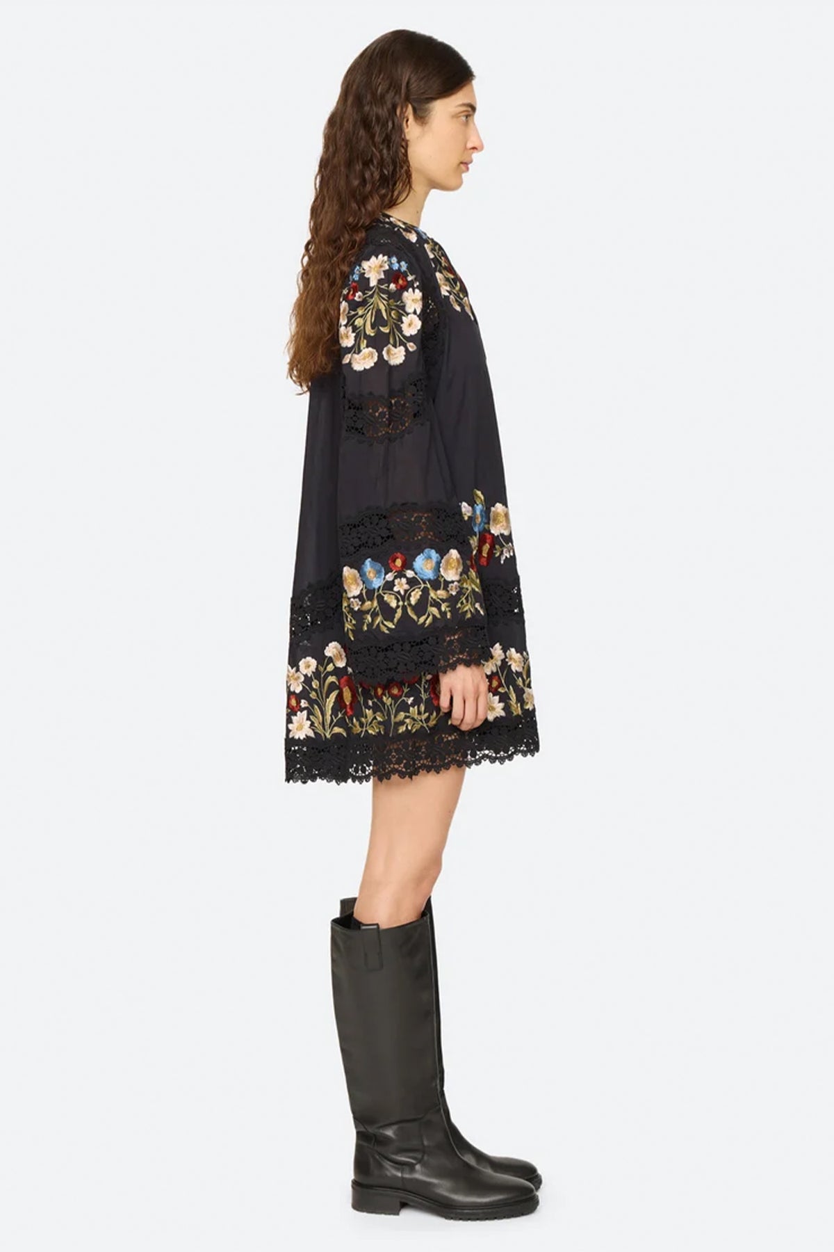 Ruwa Embroidered L/SLV Flare Mini Dress