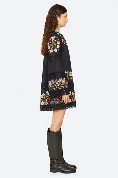 Ruwa Embroidered L/SLV Flare Mini Dress