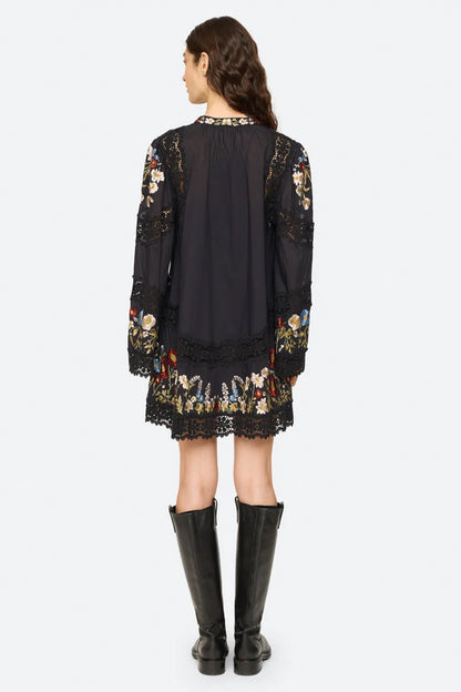 Ruwa Embroidered L/SLV Flare Mini Dress