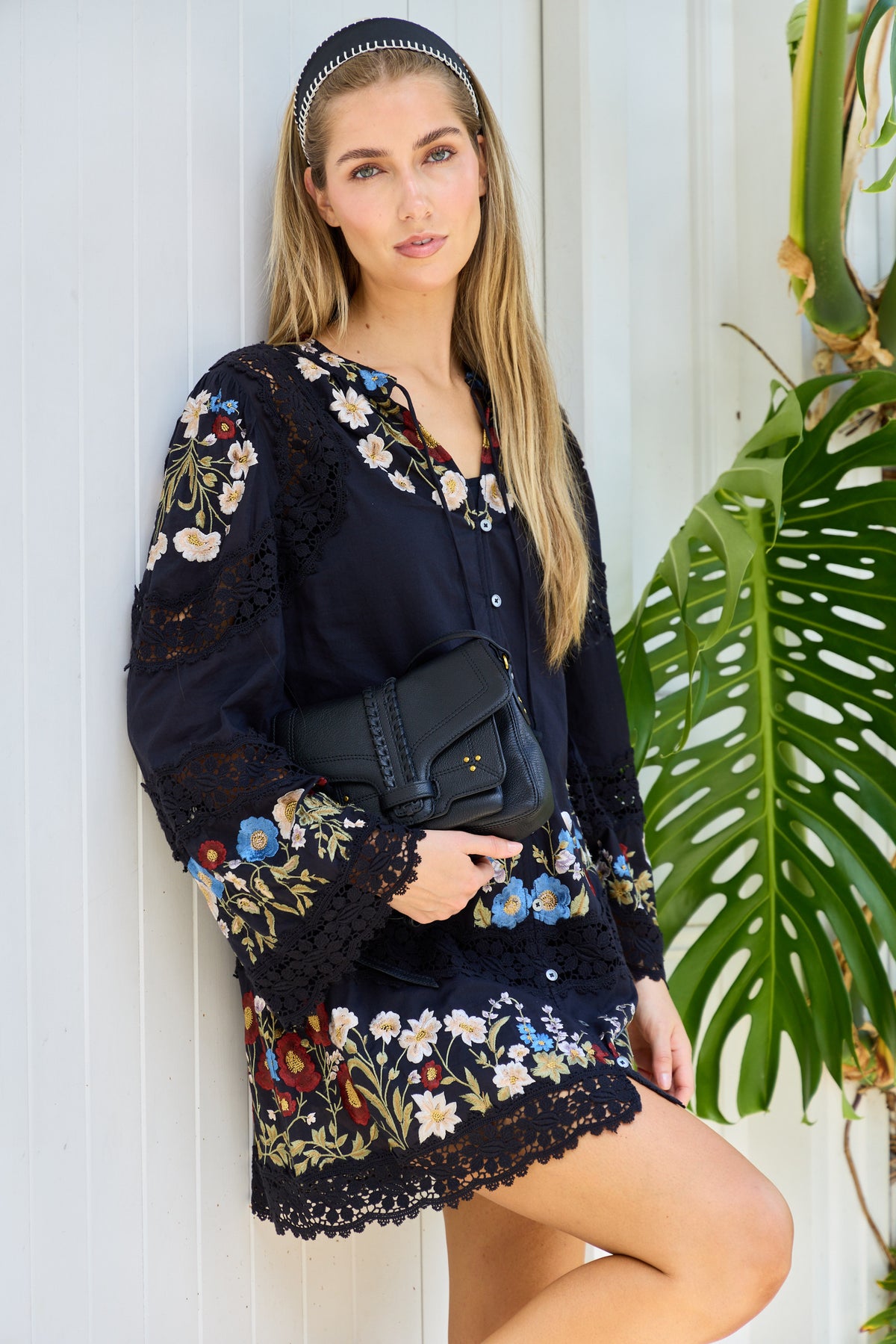 Ruwa Embroidered L/SLV Flare Mini Dress