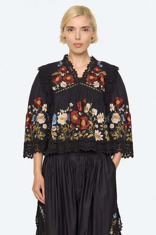 Ruwa Embroidered V-Neck Top