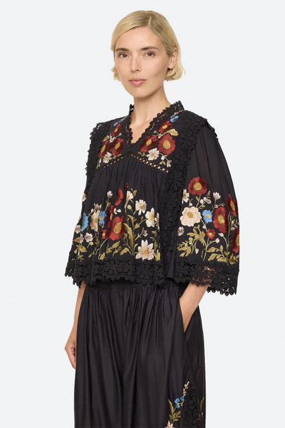 Ruwa Embroidered V-Neck Top
