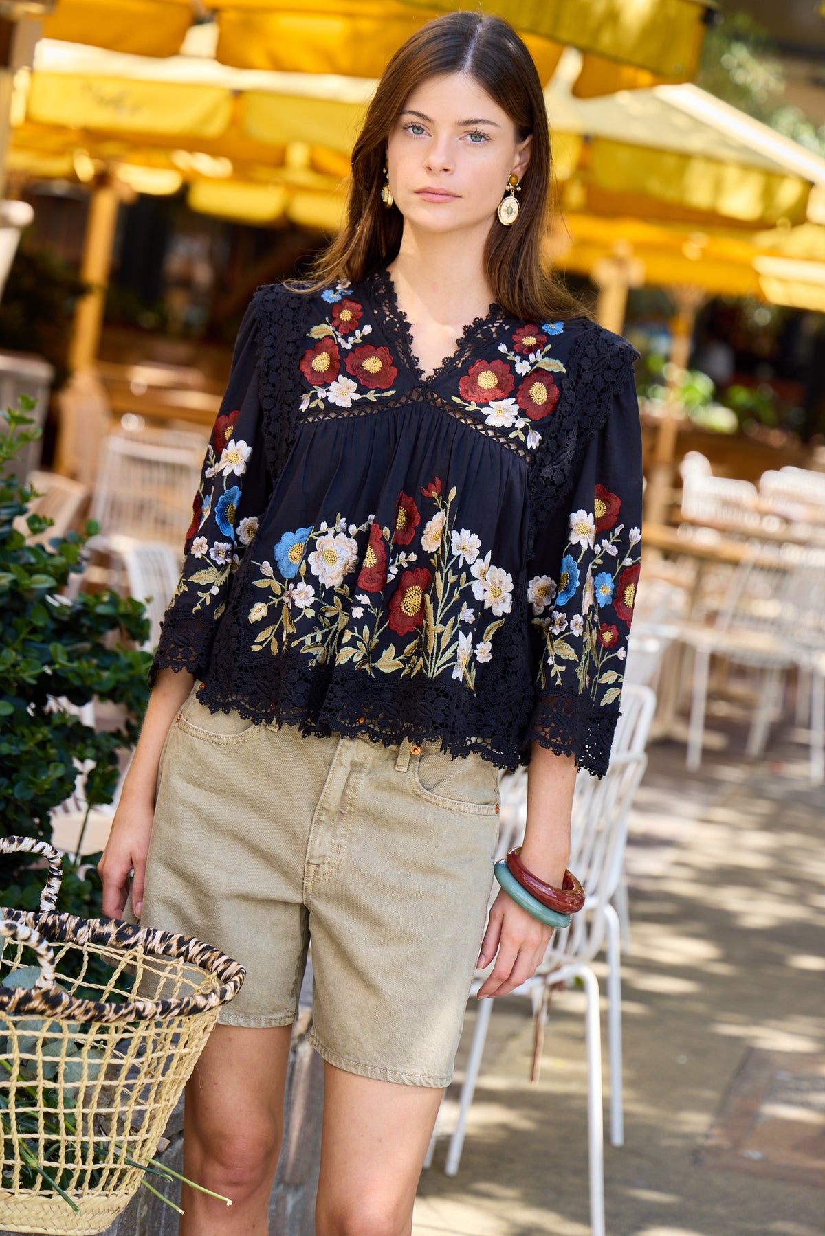 Ruwa Embroidered V-Neck Top