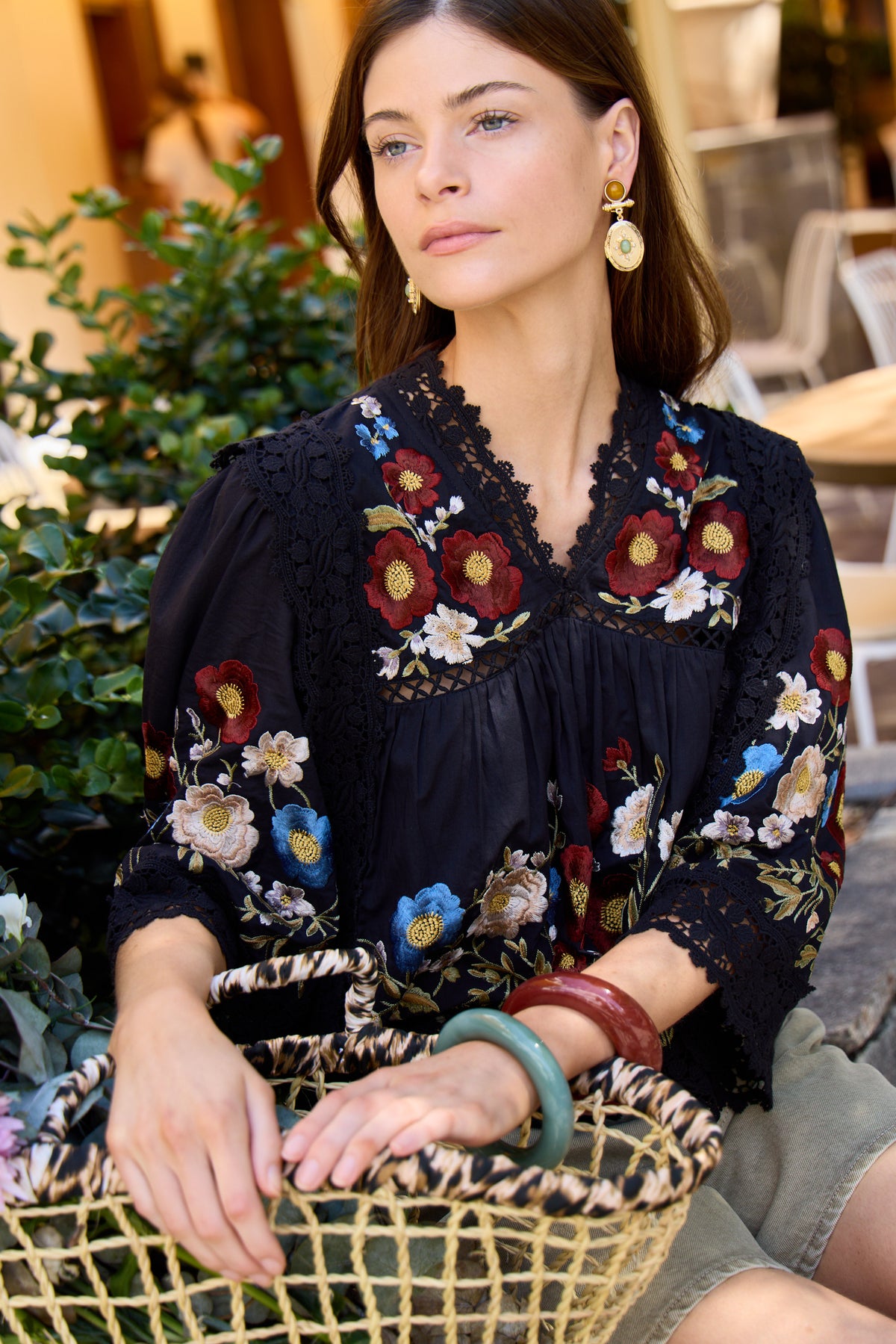 Ruwa Embroidered V-Neck Top