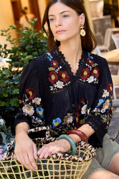 Ruwa Embroidered V-Neck Top