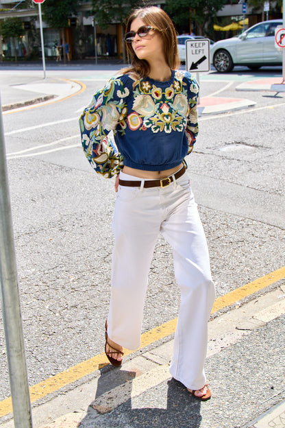 Wilhelminia Embroidered L/SLV Top