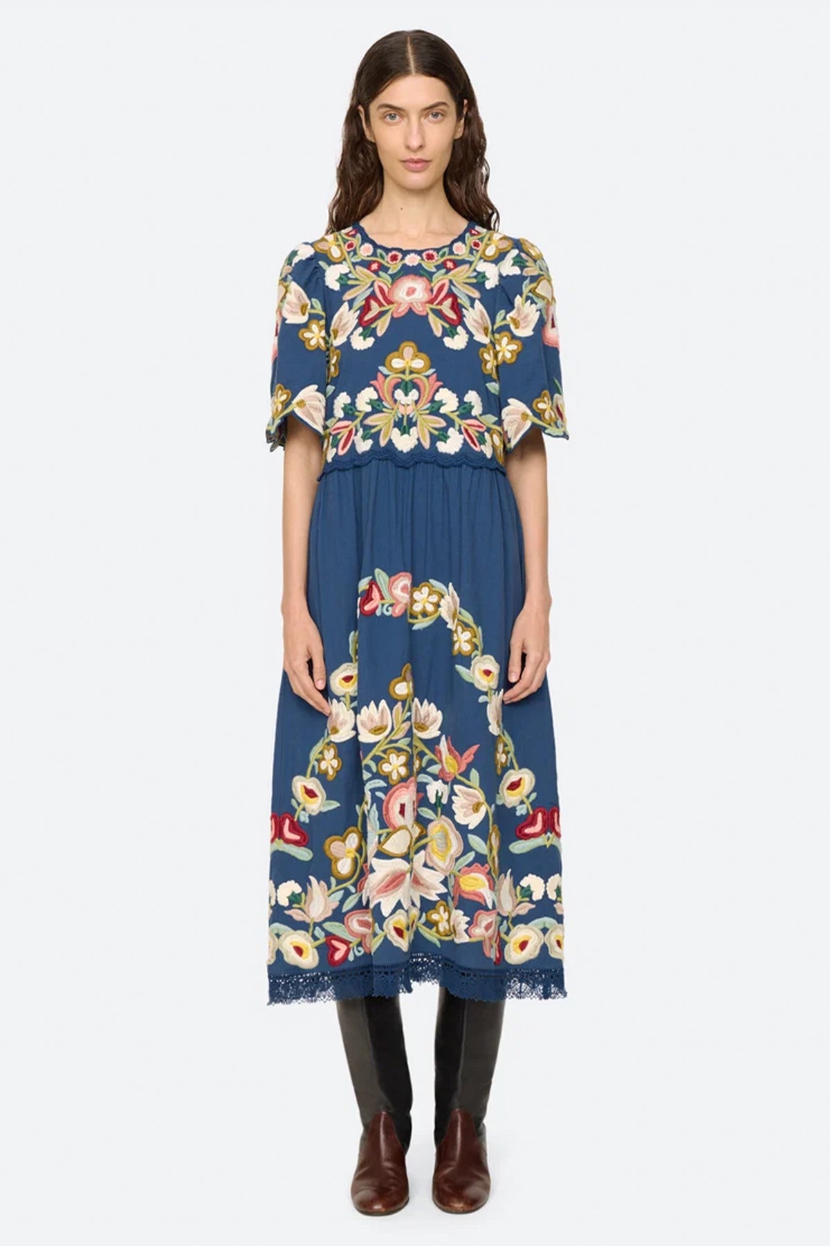 Wilhelminia Embroidered S/SLV Midi Dress