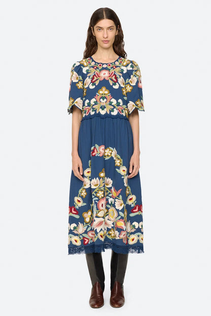 Wilhelminia Embroidered S/SLV Midi Dress
