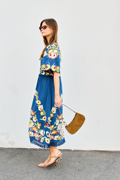 Wilhelminia Embroidered S/SLV Midi Dress